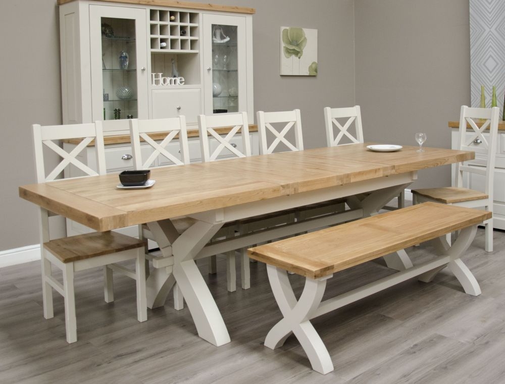 Product photograph of Homestyle Gb Painted Deluxe X-leg Extending Dining Table With 4 Cross Back Chairs And Bench from Choice Furniture Superstore.